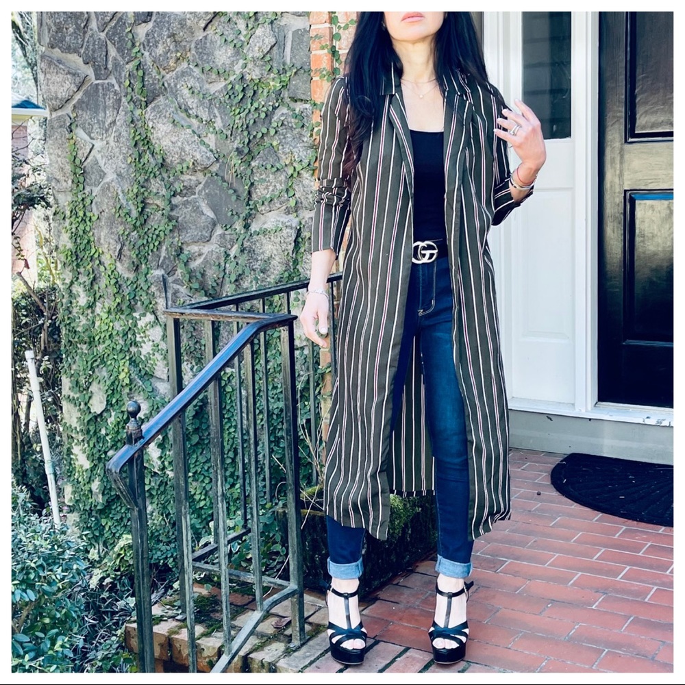 Fabulous Olive striped belted kimono jacket - Picture 10 of 10
